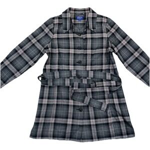 Pendleton Grey Black Red Plaid Belted Long Sleeve Shirt Dress Womens L 100% Wool